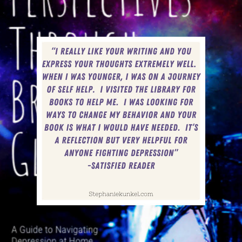 A testimonial from a satisfied reader praises the helpfulness of a book on depression, highlighting its alignment with self-help needs and effective expression.